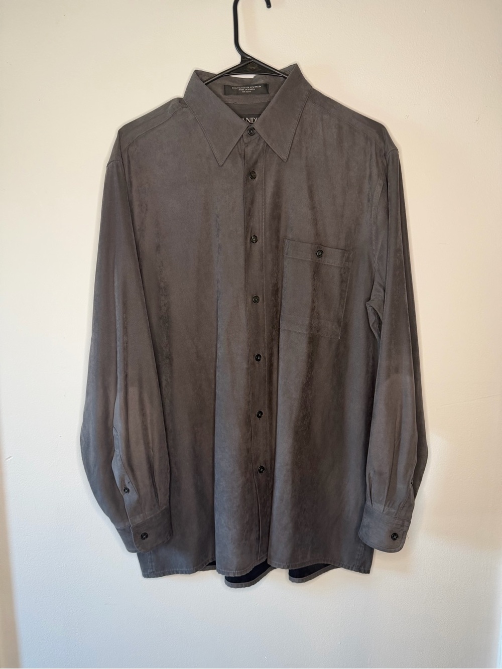 Men's Gray Suede-Look Long Sleeve Dress Shirt